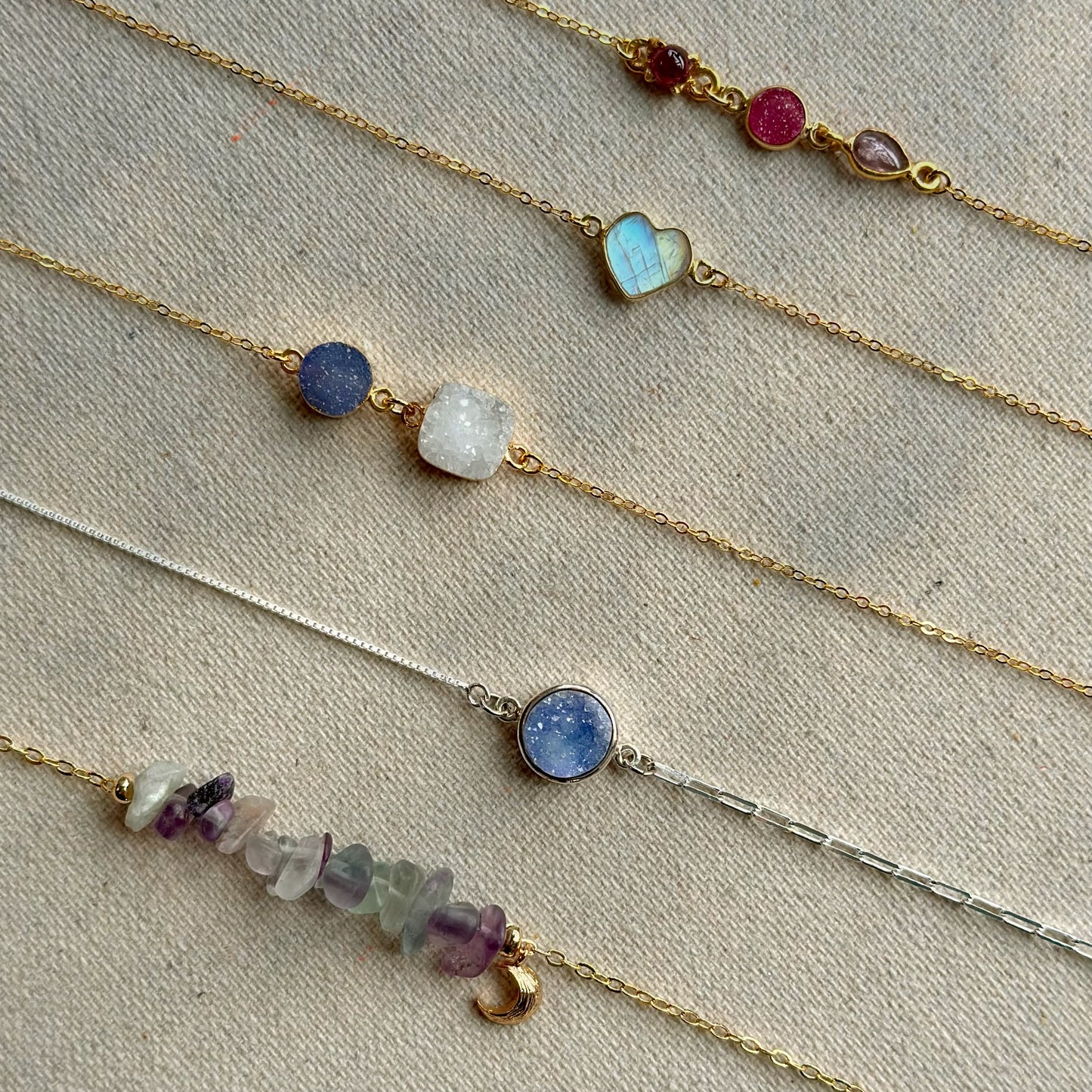 Fluorite Beaded Adjustable Gold-plated Bracelet