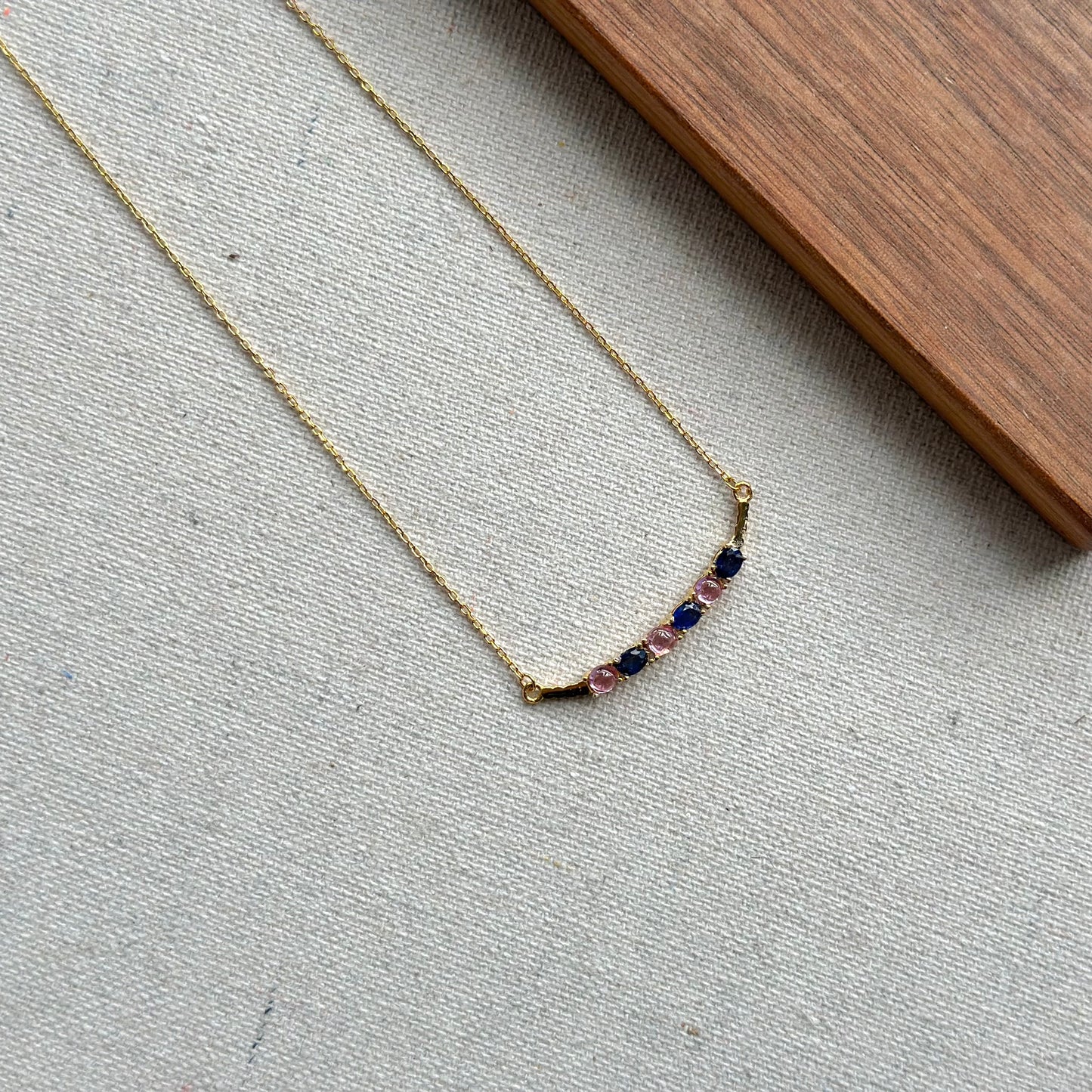 Sapphire And Pink Sapphire Curved Gold-plated Sterling Silver Necklace