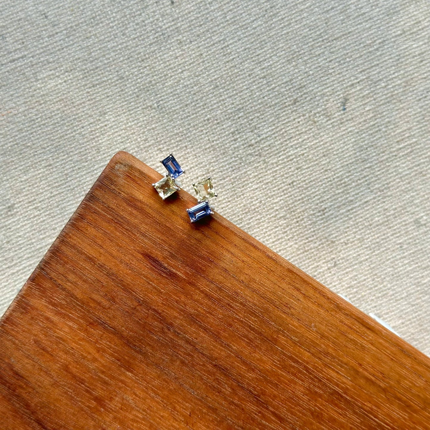 Mixed Iolite And Heliodor Sterling Silver Ear Stud