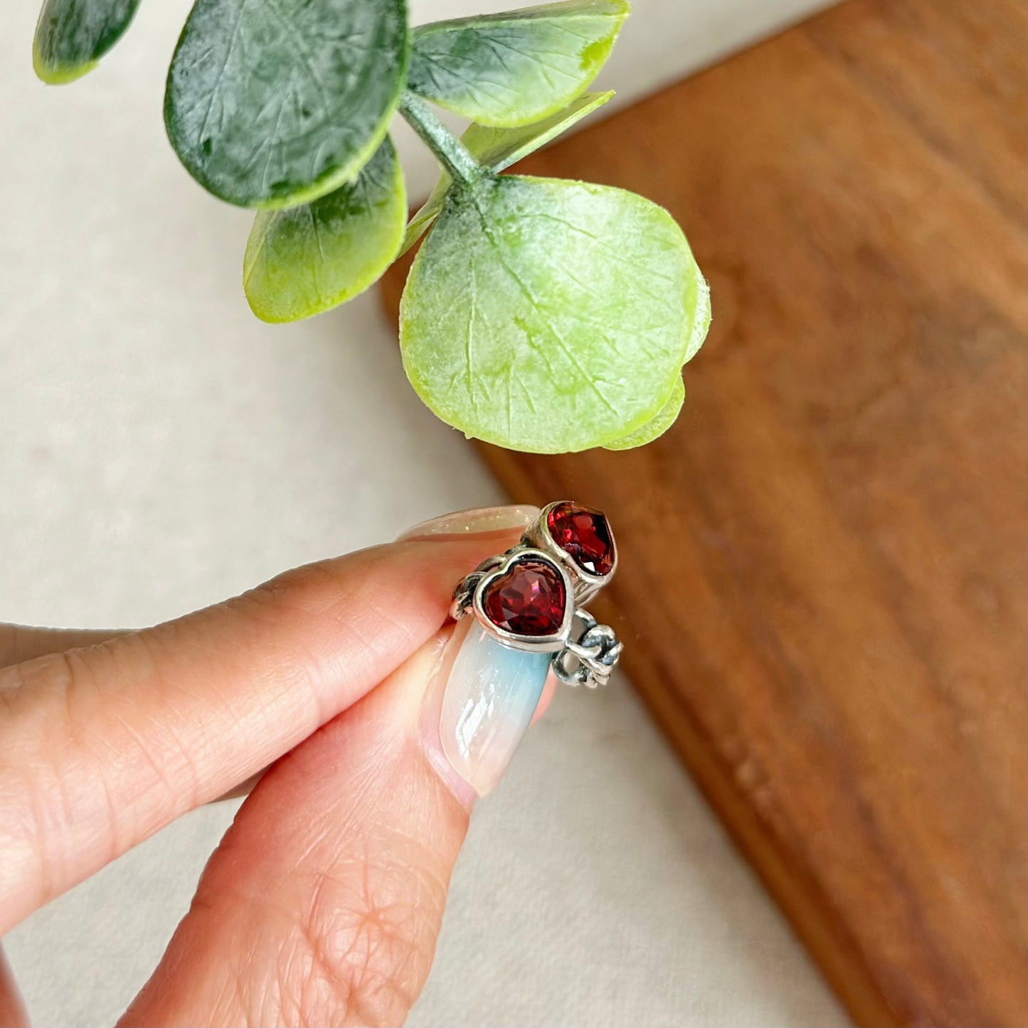 Garnet Heart Sterling Silver Ear Hoop