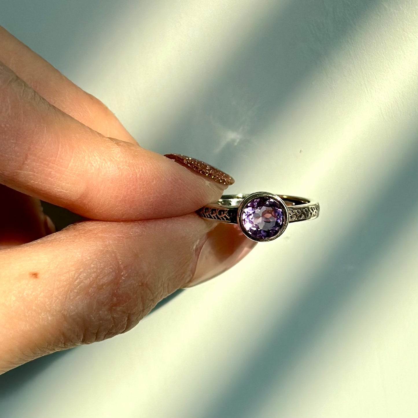 Amethyst February Birthstone Adjustable Sterling Silver Ring