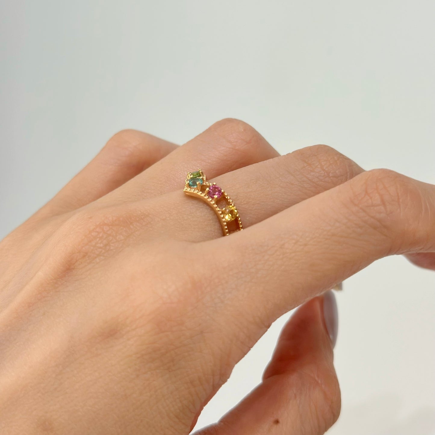 Mixed Tourmaline V-shaped Adjustable Gold-plated Ring