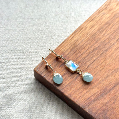 Aquamarine And Moonstone Knots Stud Gold-plated Earring