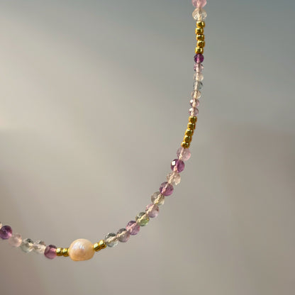 Fluorite And Freshwater Pearl Beaded Necklace