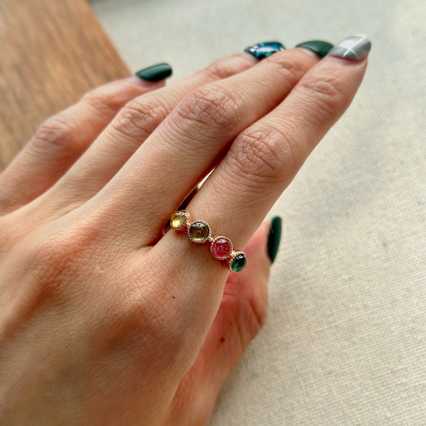 Mixed Tourmaline Adjustable Rose Gold-plated Ring