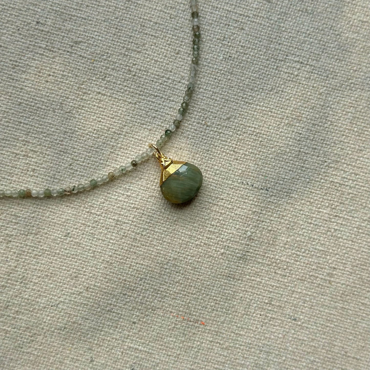 Green Cat Eye And Green Rutile Quartz Beaded Necklace