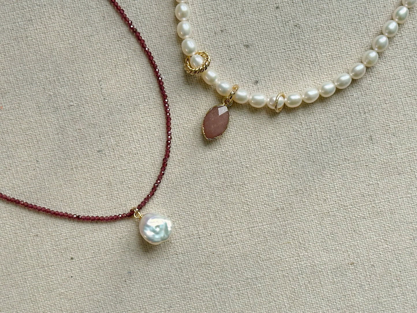 Garnet And Freshwater Pearl Beaded Long Necklace