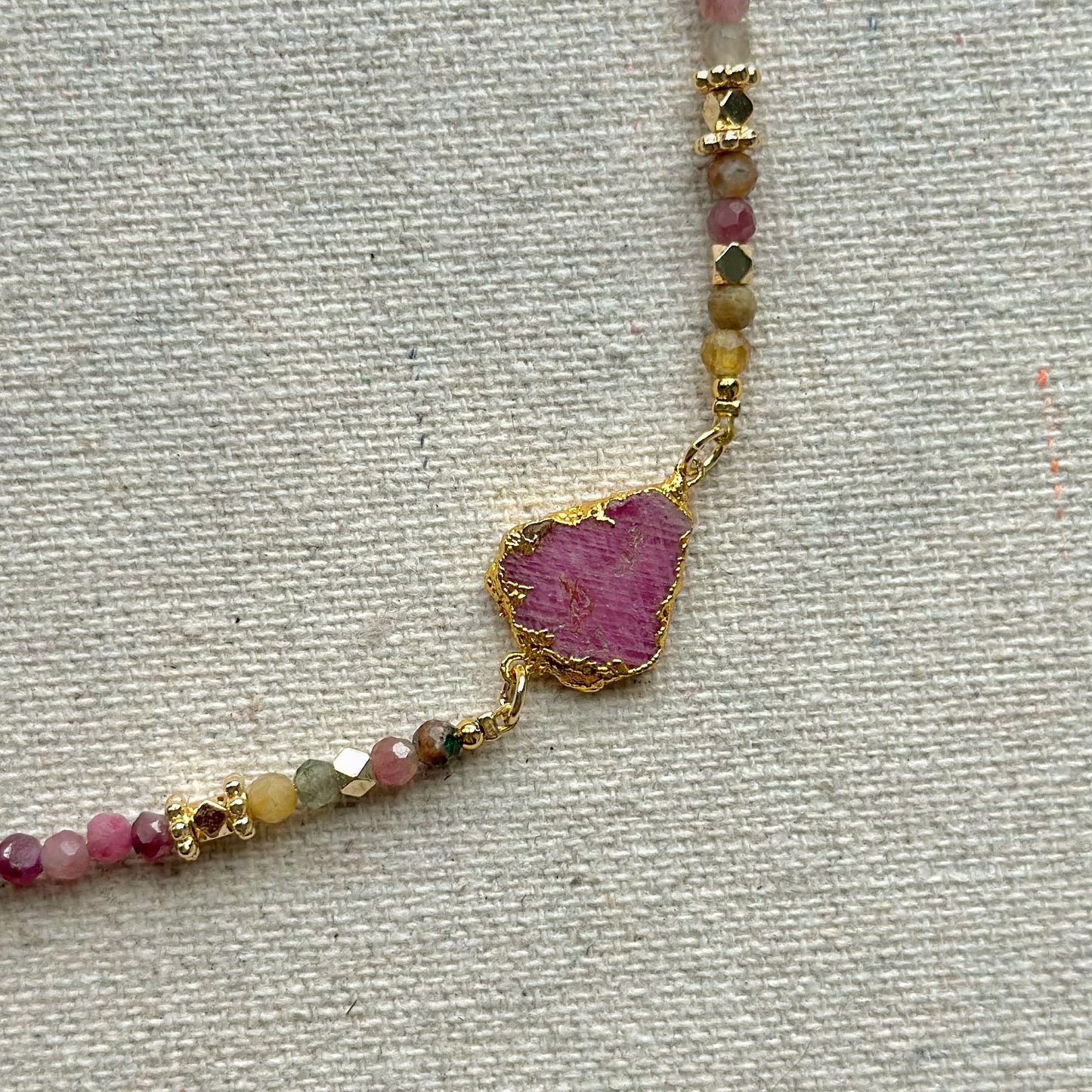 Pink Sapphire And Tourmaline Beaded Necklace