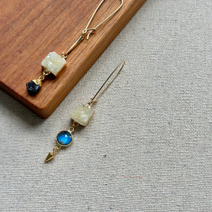 Druzy Square And Labradorite 14k Gold-filled Earring