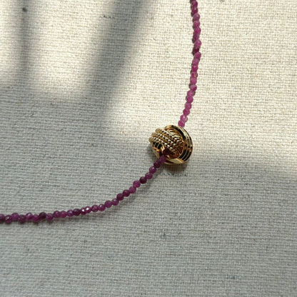 Ruby Beaded And Gold-plated Ring Necklace