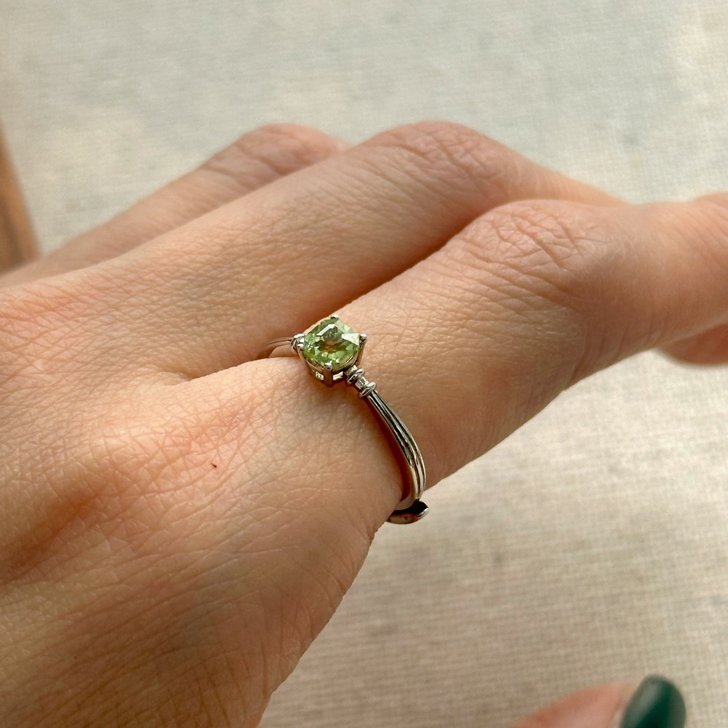 Green Tourmaline Adjustable Sterling Silver Ring