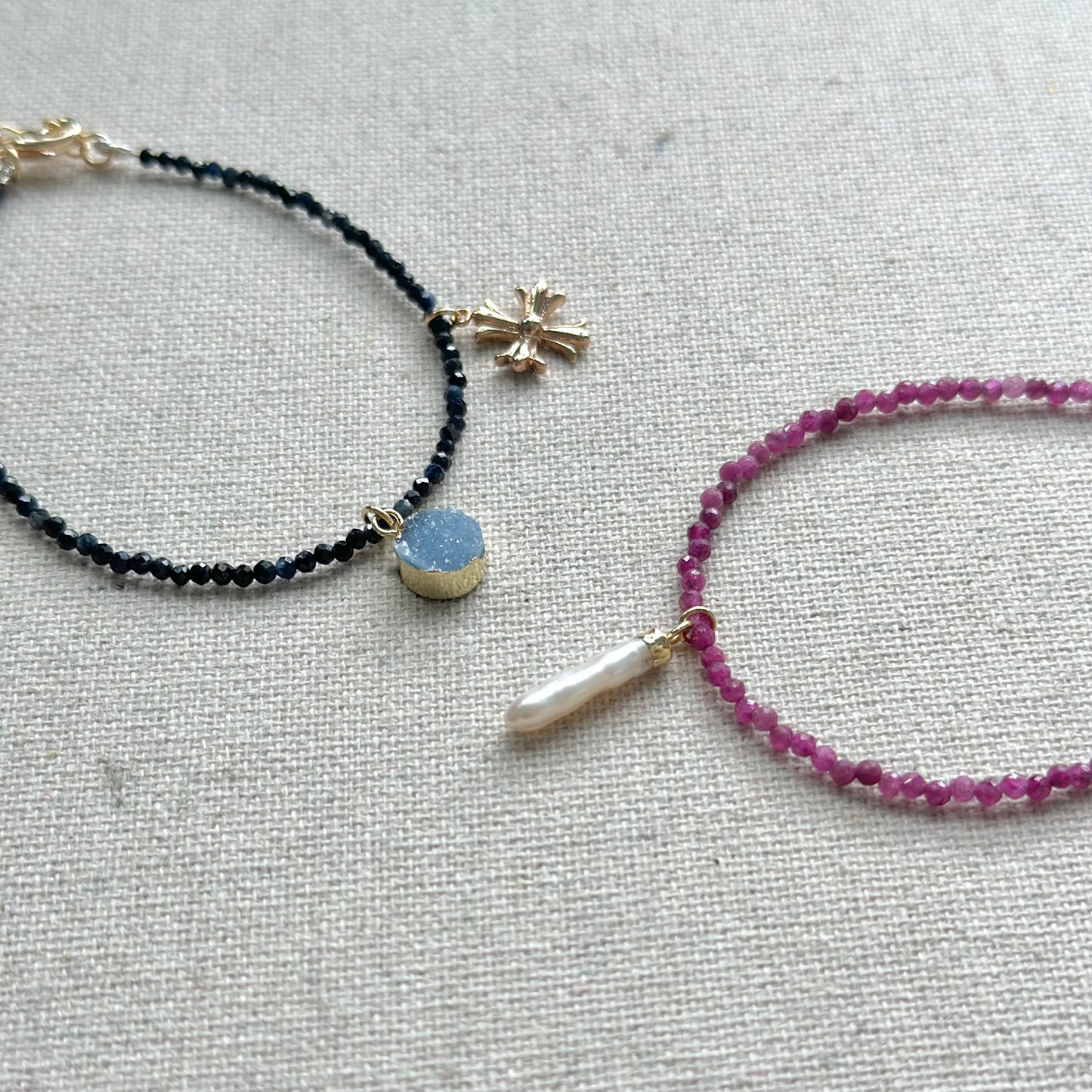 Sapphire Beaded And Druzy Gold-plated Bracelet