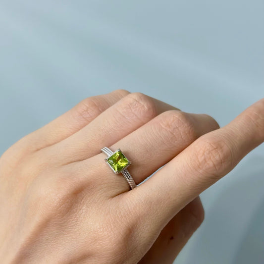 Peridot Square Adjustable Sterling Silver Ring