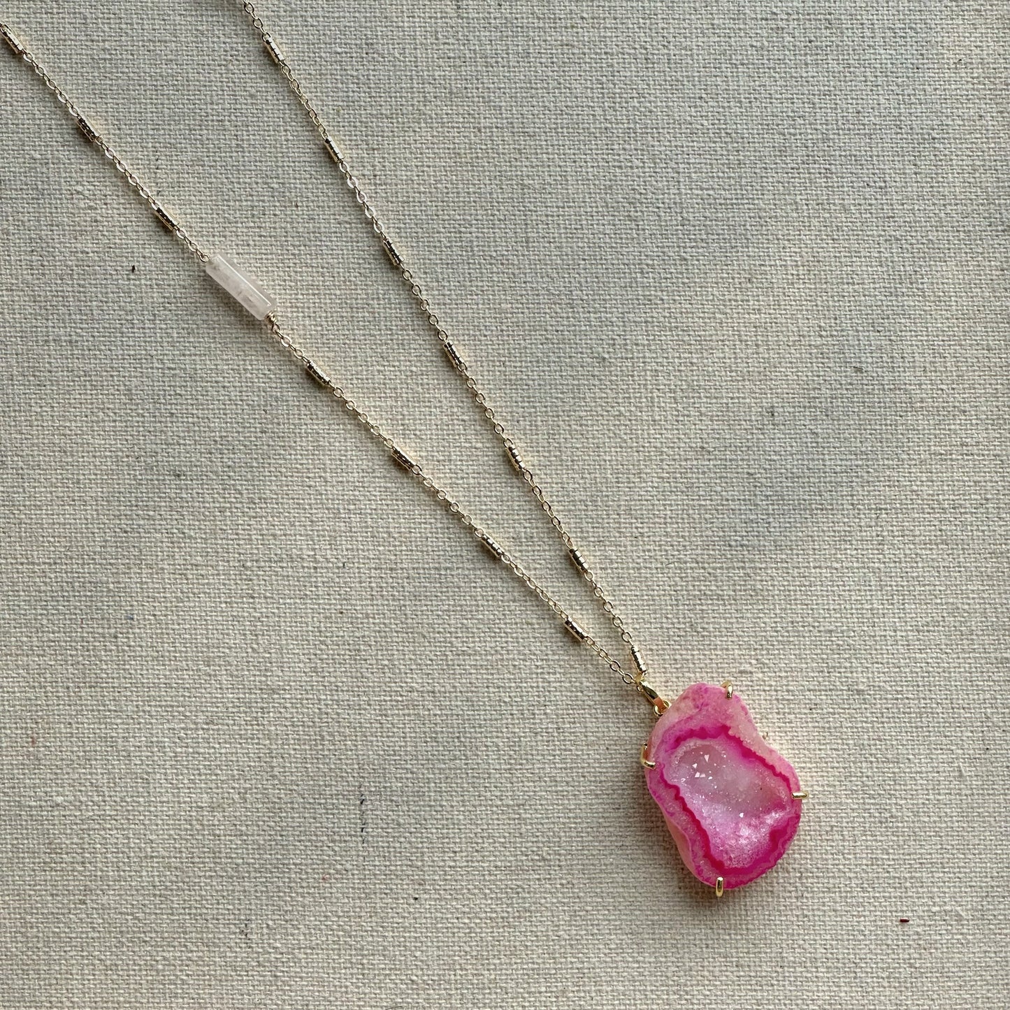 Pink Agate Long Gold-plated Necklace