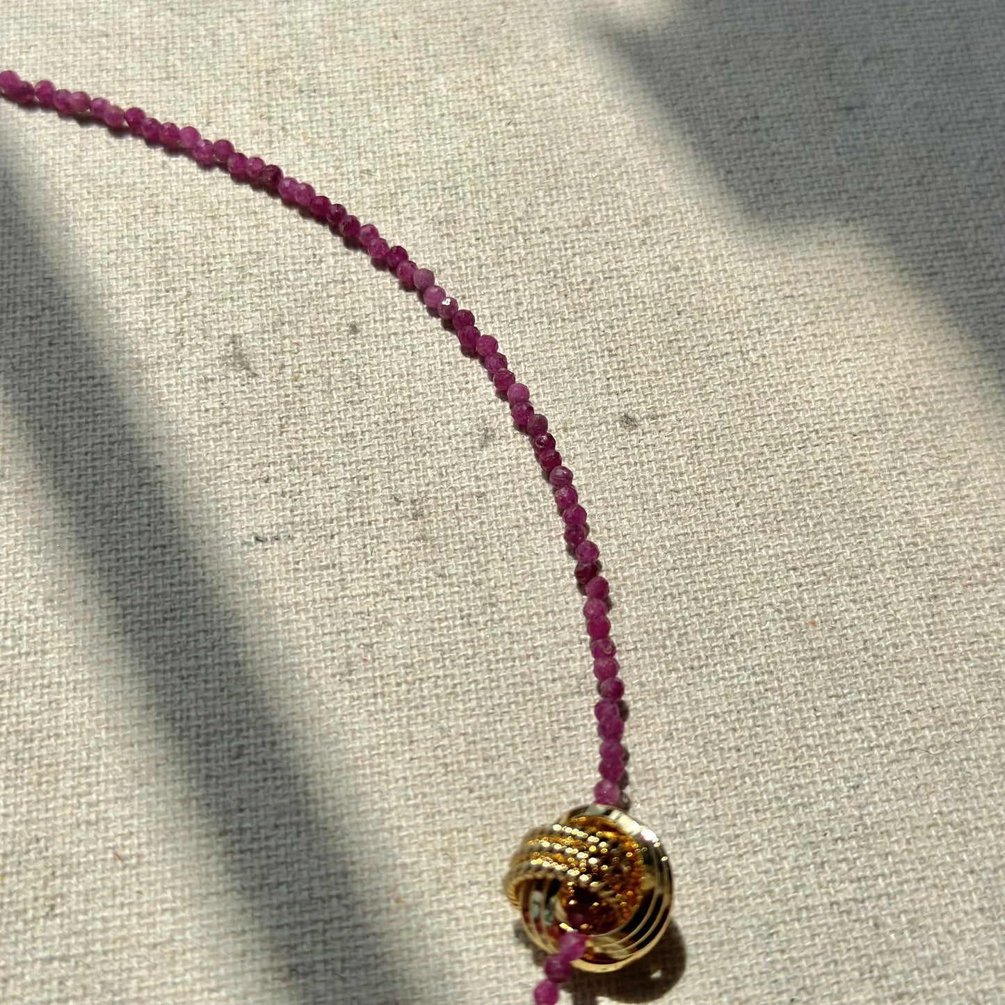 Ruby Beaded And Gold-plated Ring Necklace