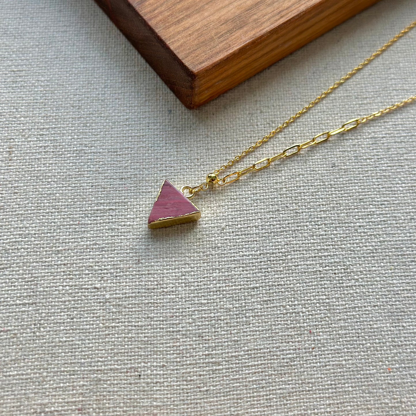 Rhodonite Triangle Y-shaped Gold-plated Sterling Silver Necklace