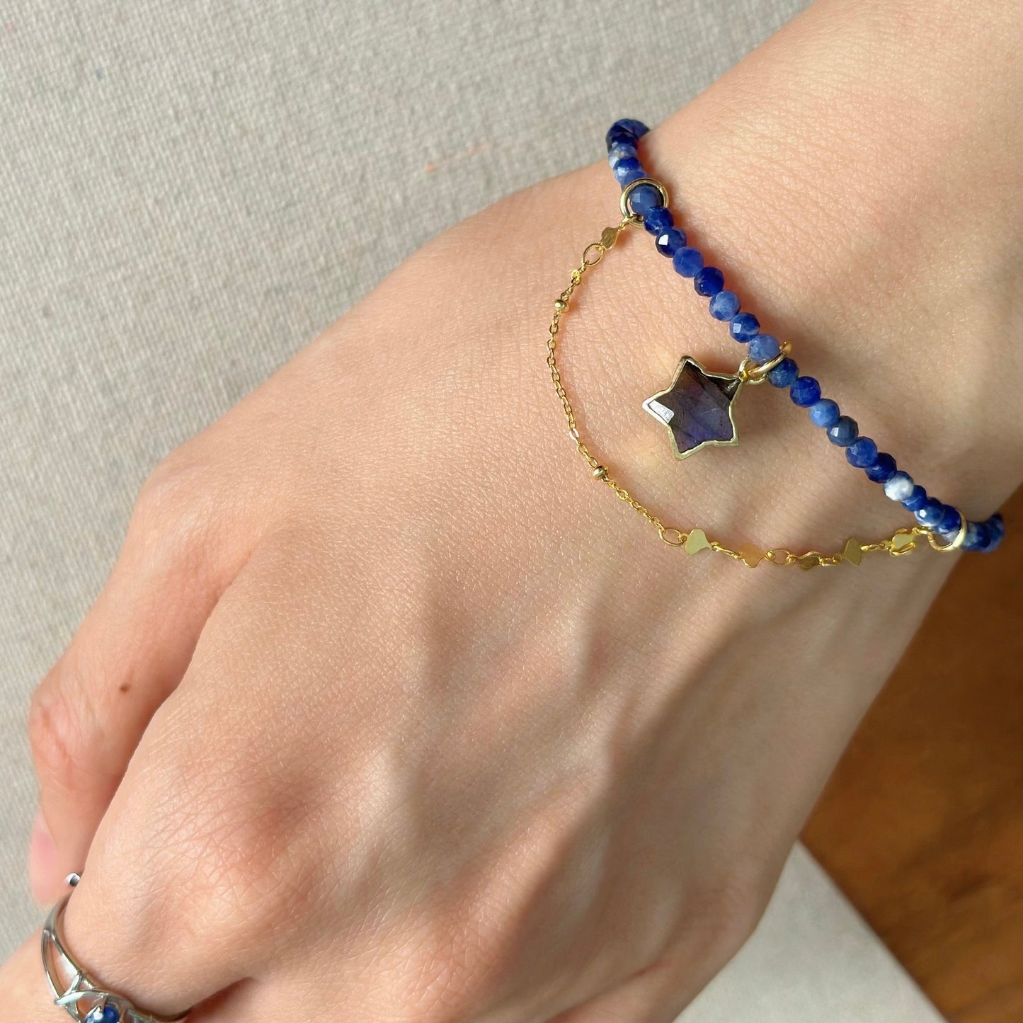 Sodalite Beaded And Labradorite Star Bracelet