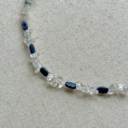 Clear Quartz And Lapis Beaded Necklace