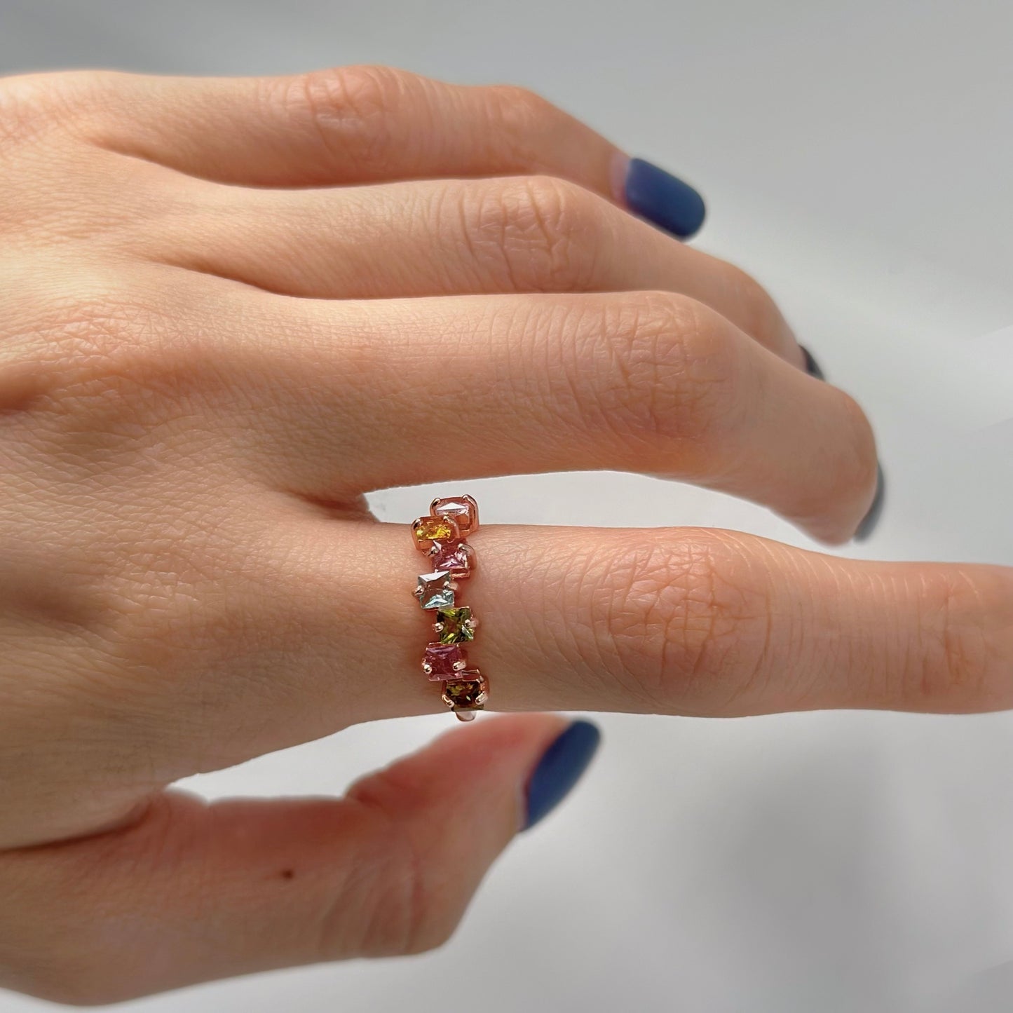 Tourmaline Square Mix Adjustable Rose Gold-plated Ring