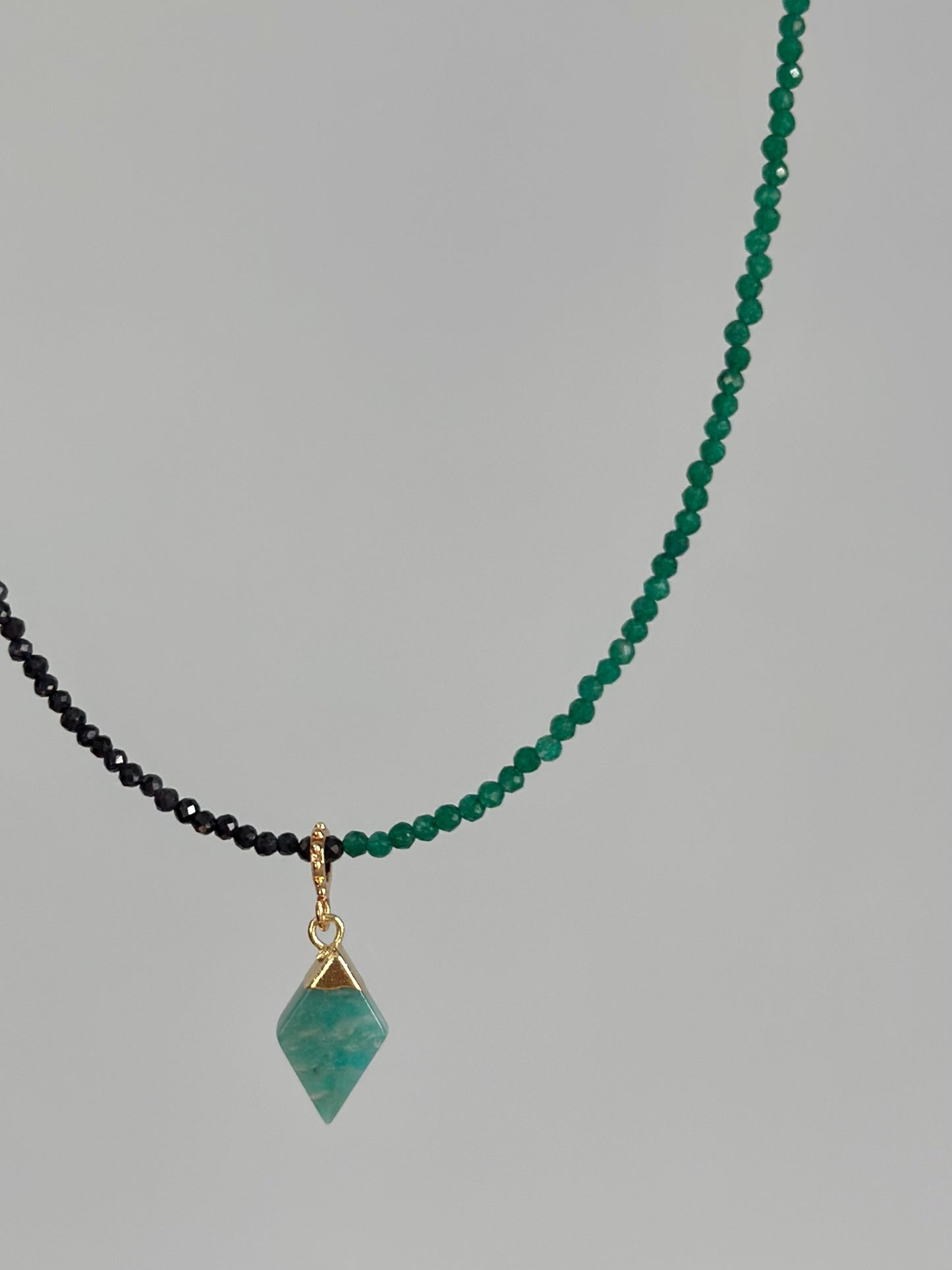 Amazonite With Sapphire And Green Onyx Beaded Necklace