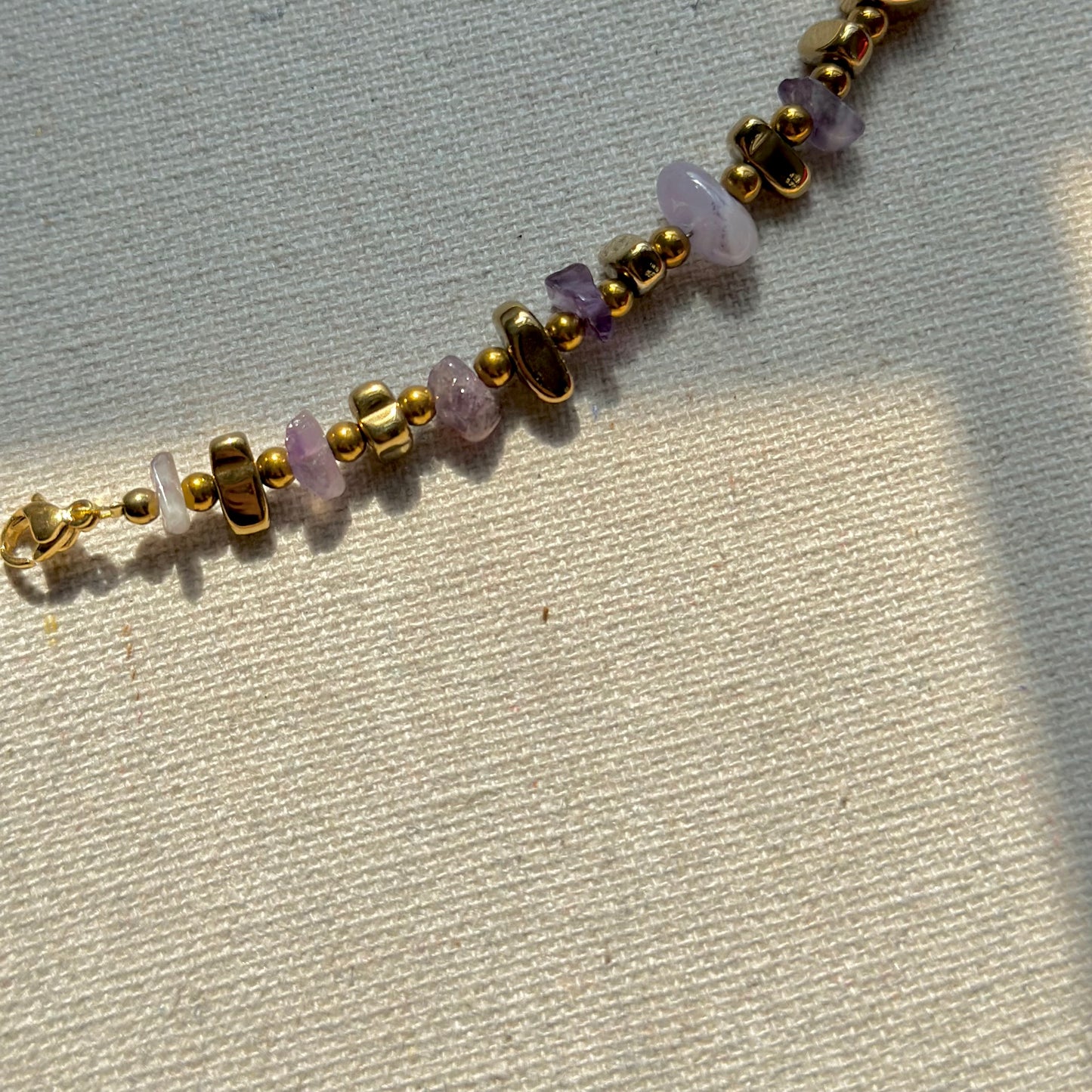 Amethyst And Gold-plated Beaded Bracelet