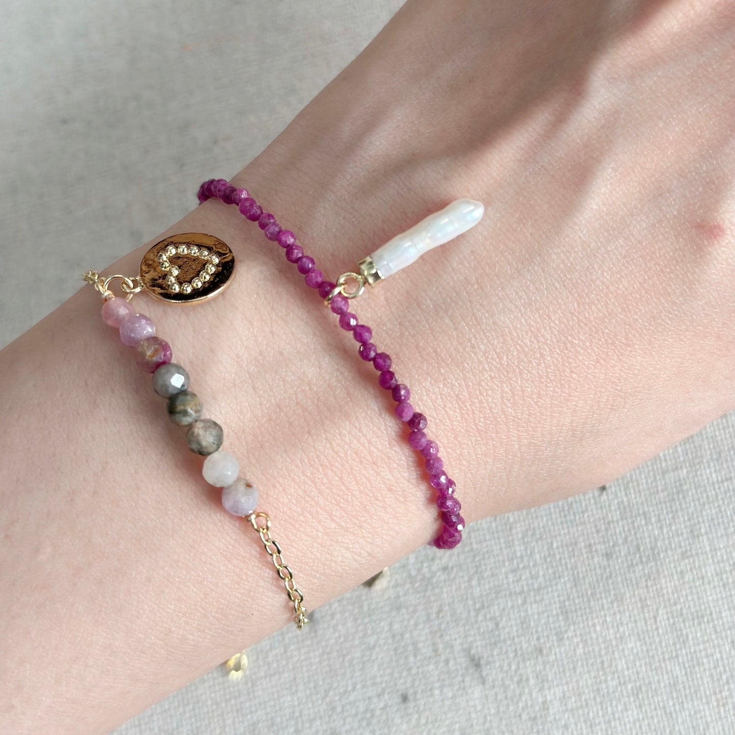 Tourmaline Beaded And Heart Gold-plated Bracelet