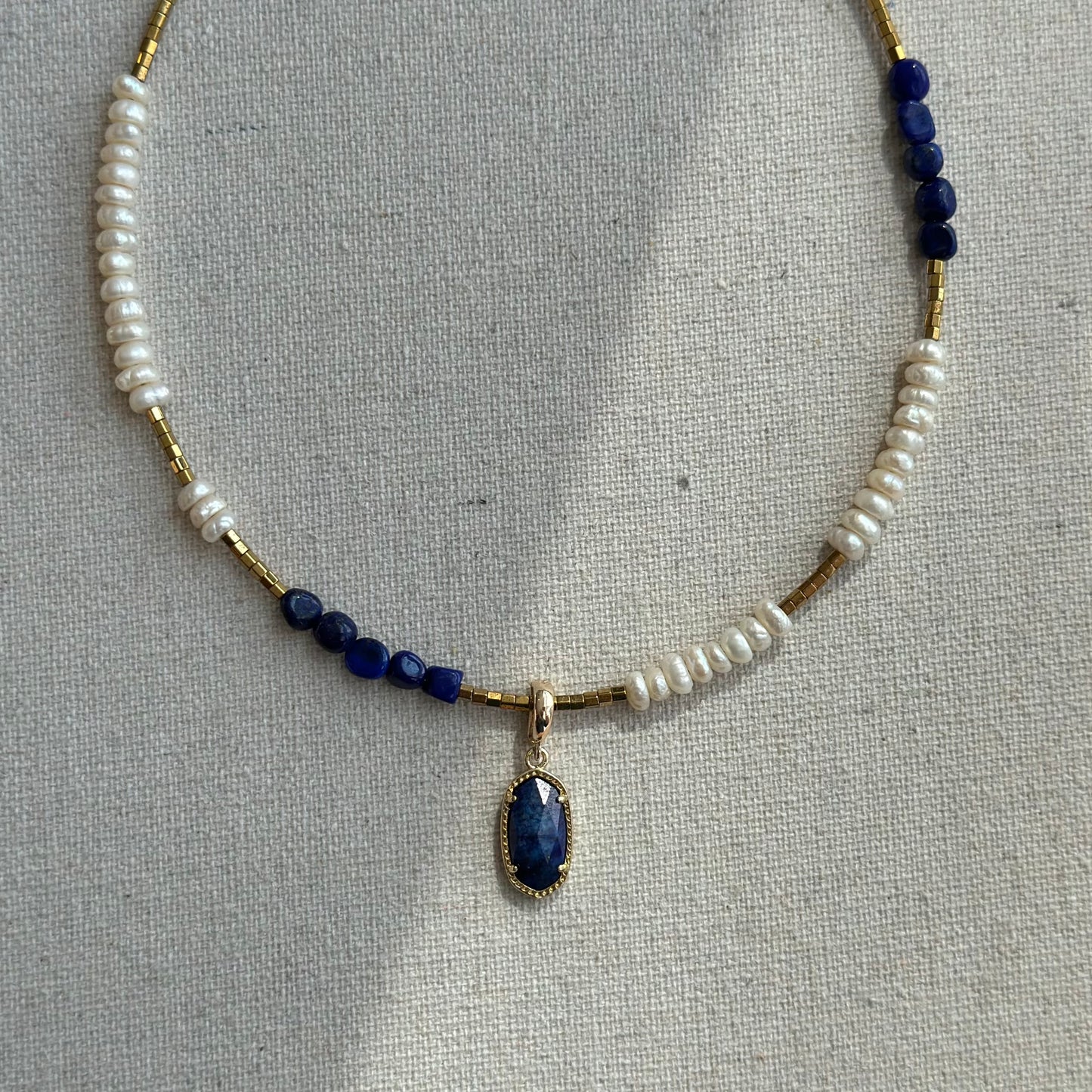 Lapis Pendant And Freshwater Pearl Mixed Lapis Beaded Two-way Necklace