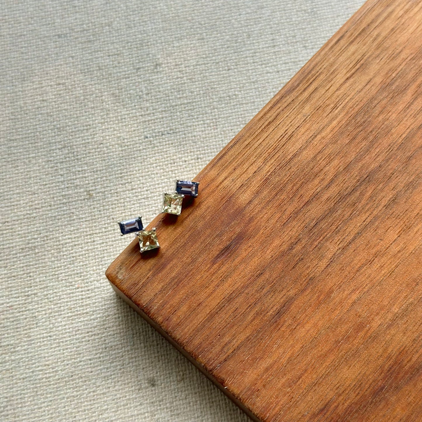 Mixed Iolite And Heliodor Sterling Silver Ear Stud