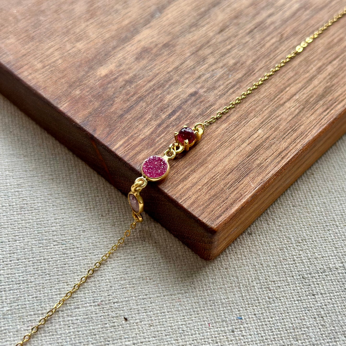 Tourmaline And Druzy Adjustable Gold-plated Bracelet