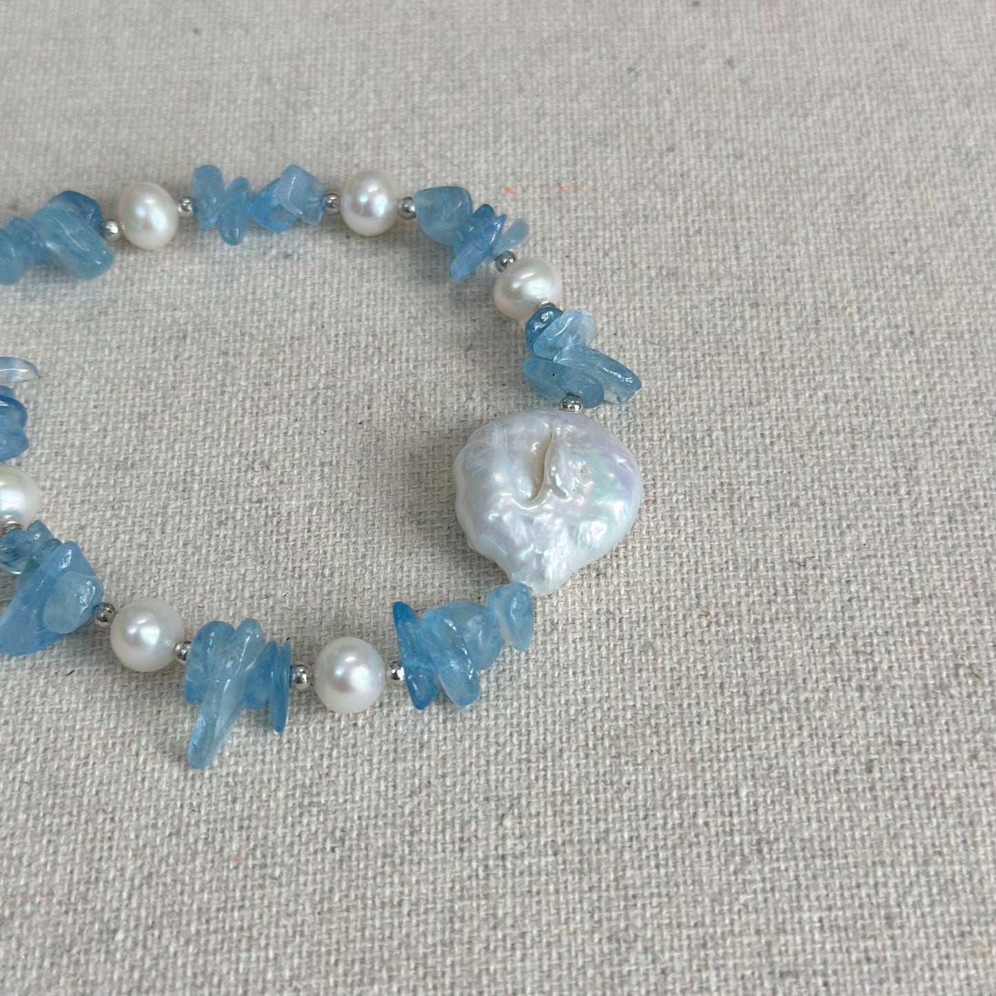 Aquamarine And Baroque Pearl Beaded Bracelet