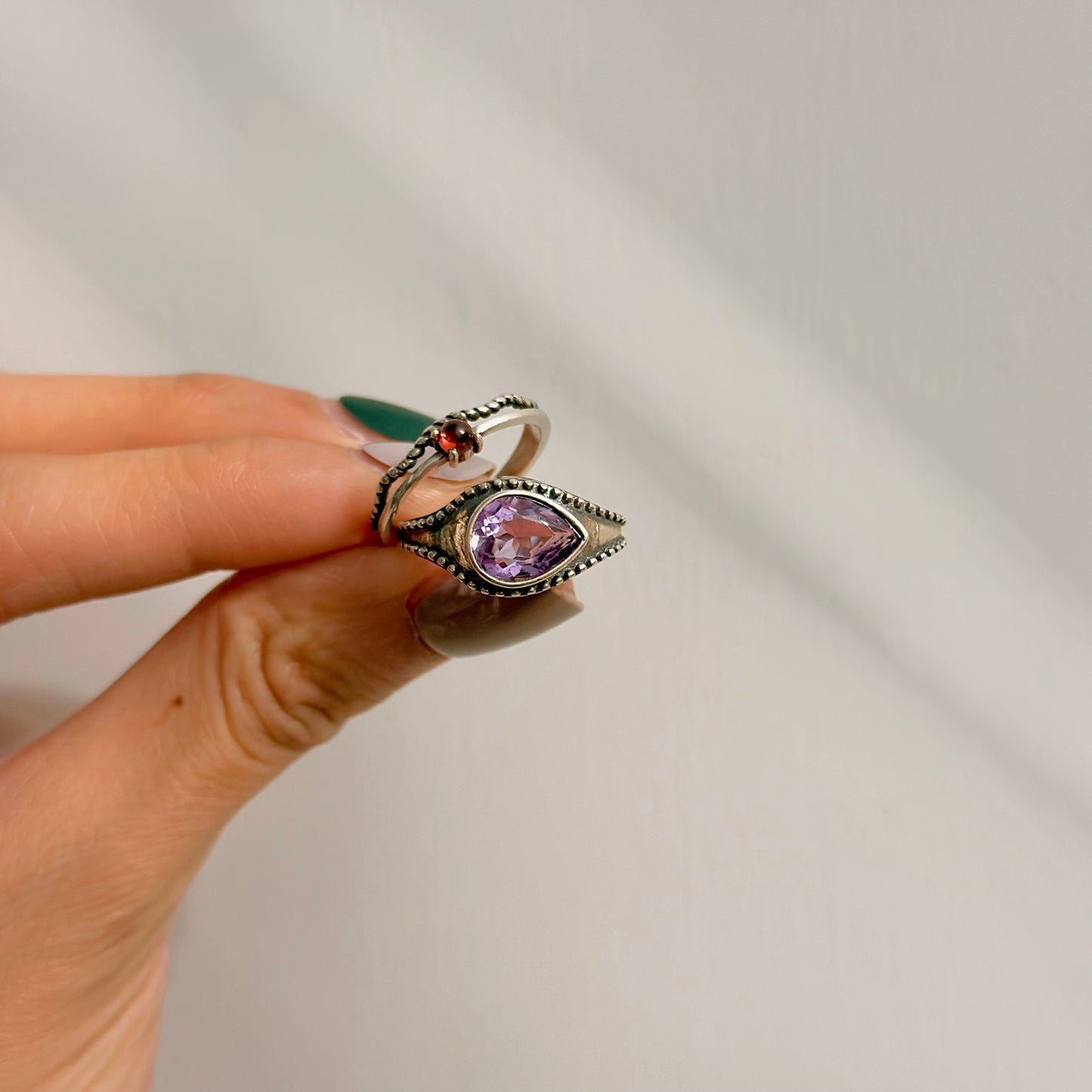 Amethyst Horizontal February Birthstone Adjustable Sterling Silver Ring