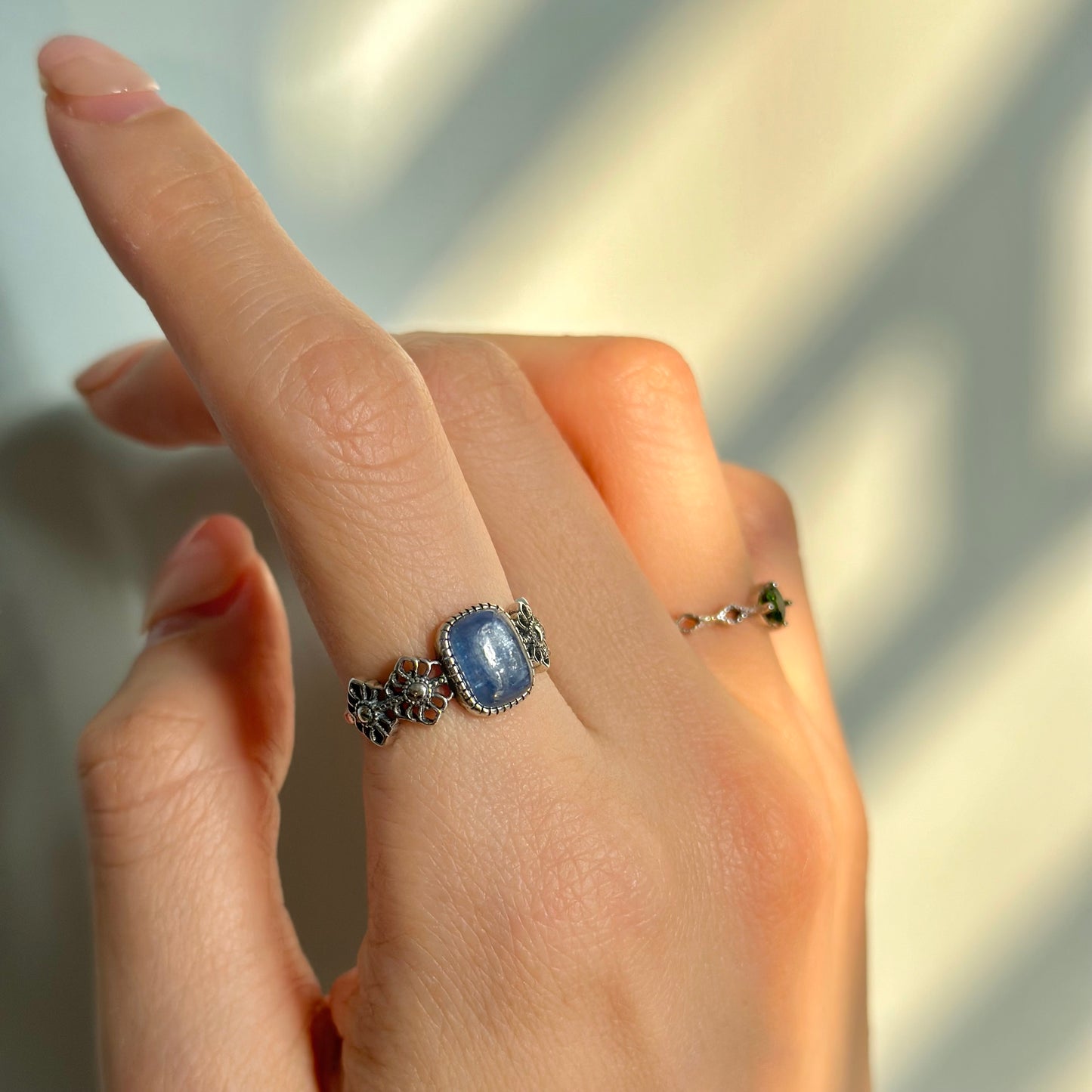 Kyanite Cabochon Cutout Band Adjustable Sterling Silver Ring