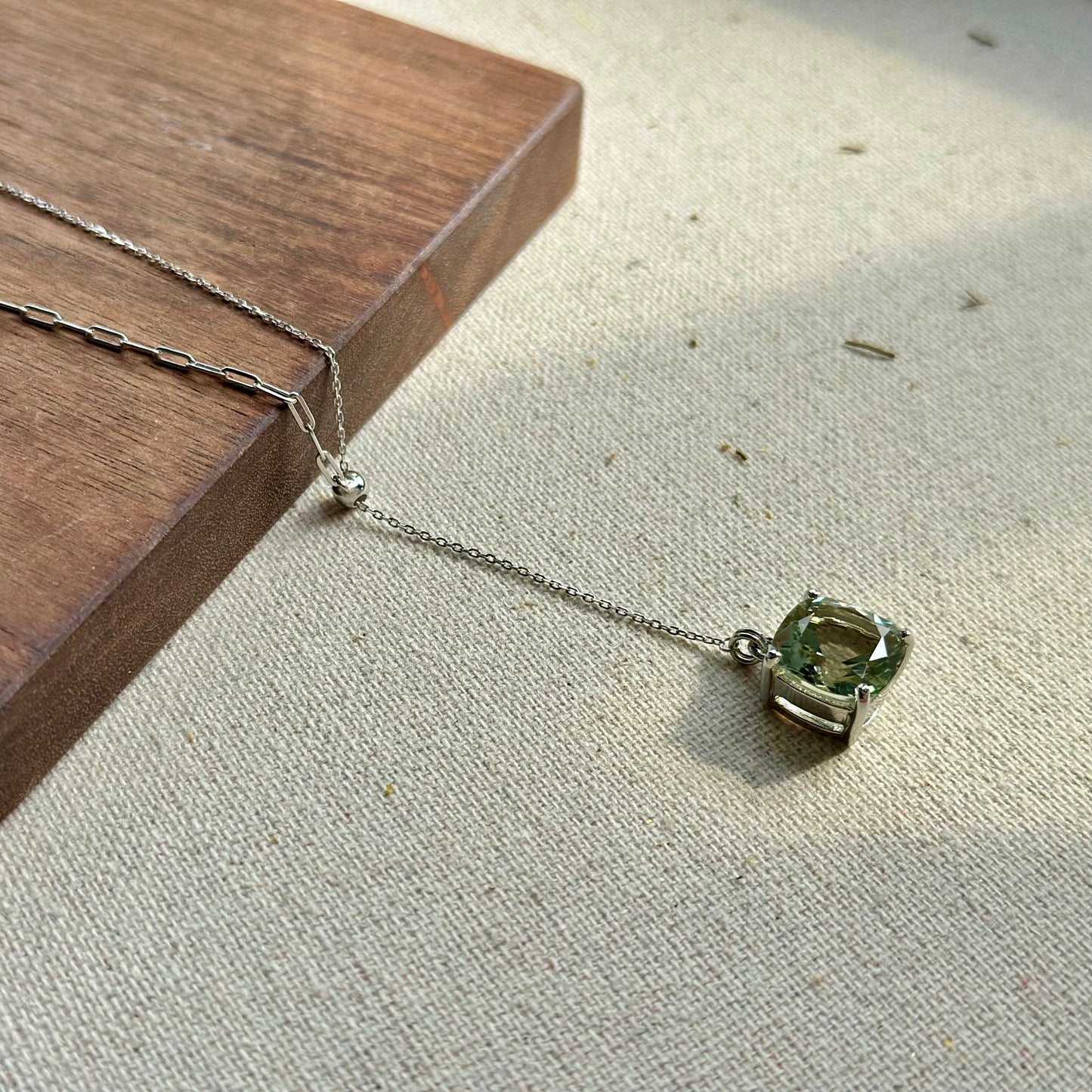 Green Amethyst Adjustable Asymmetric Sterling Silver Necklace