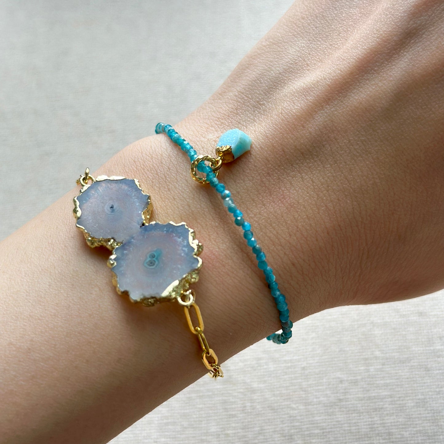 Double Agate Adjustable Gold-plated Sterling Silver Bracelet