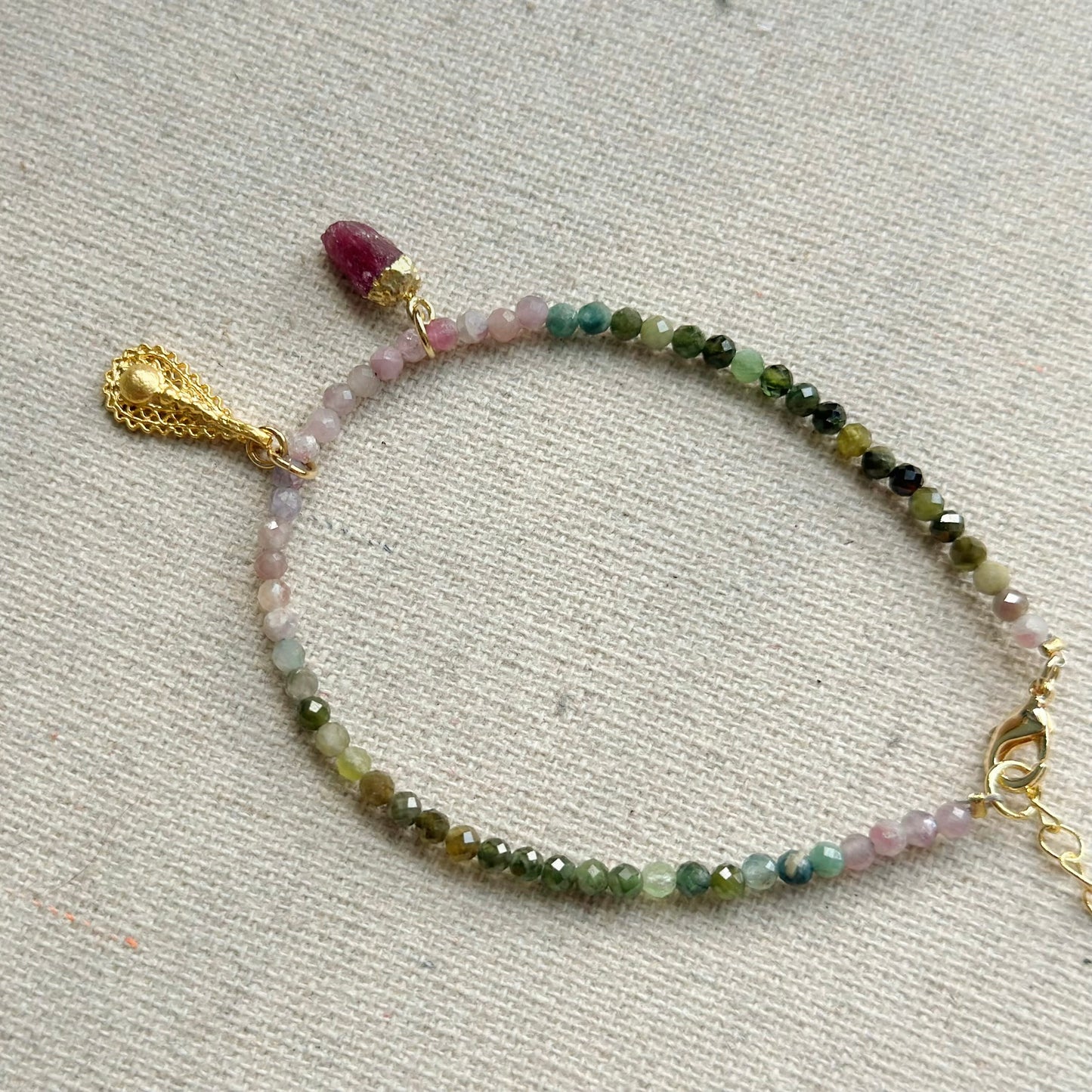 Tourmaline Mix Beaded And Ruby Bracelet