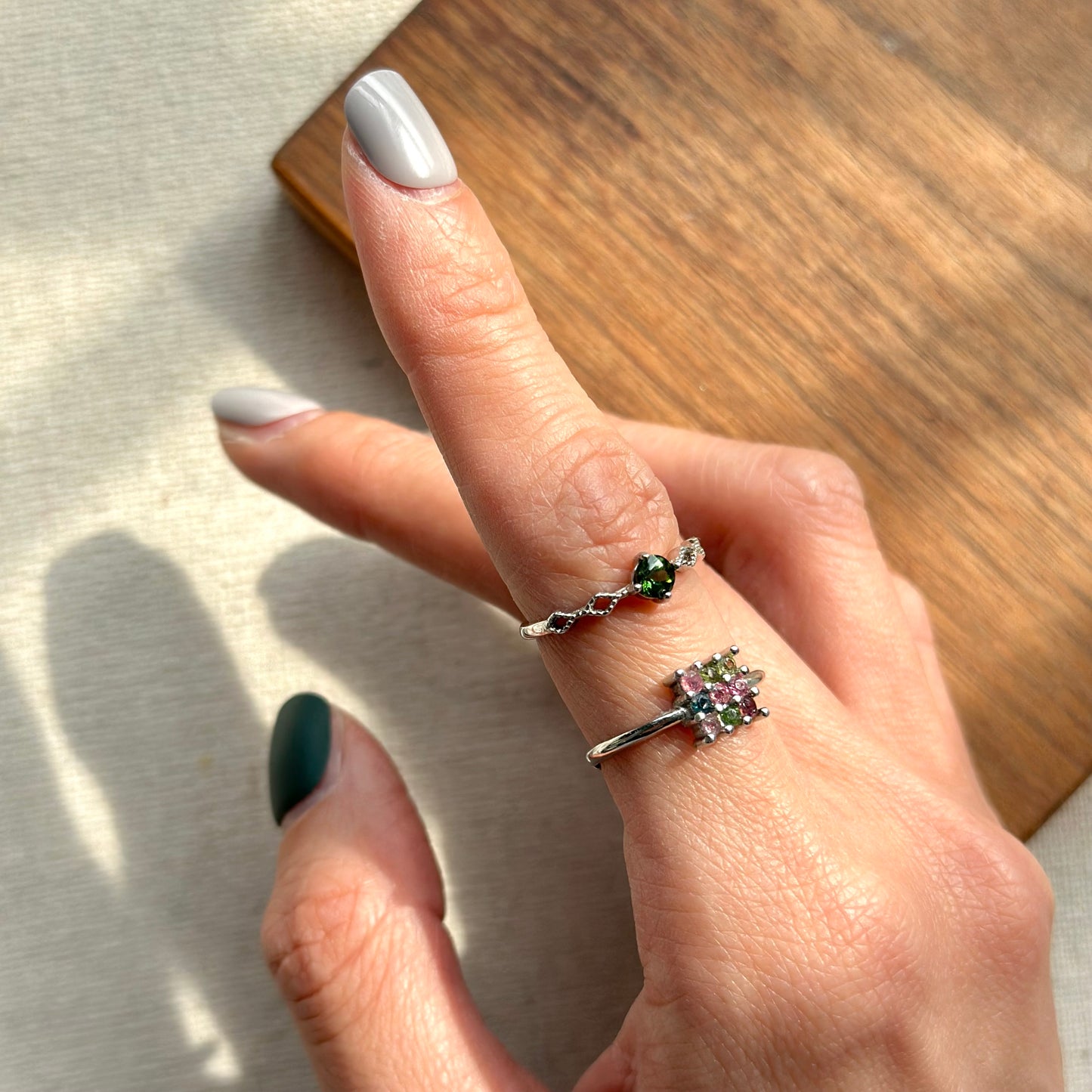 Green Tourmaline October Birthstone Adjustable Sterling Silver Ring