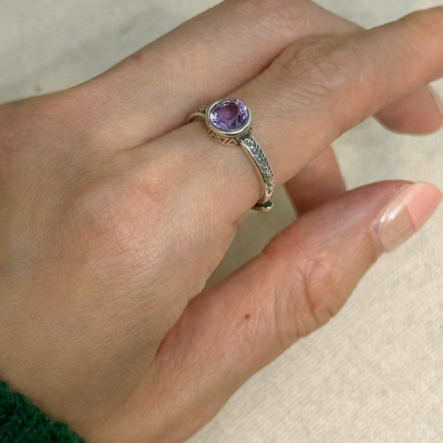 Amethyst February Birthstone Adjustable Sterling Silver Ring