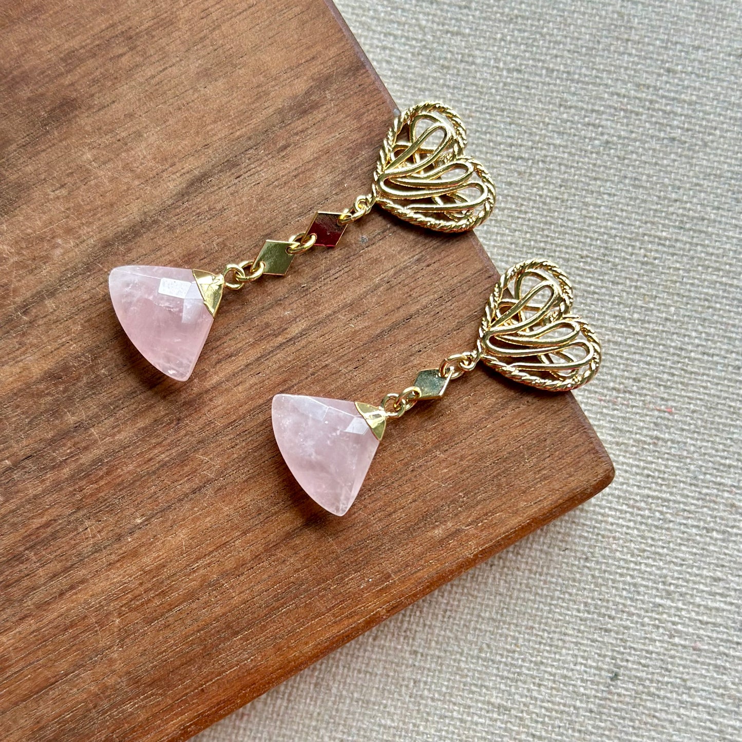 Rose Quartz Gold-plated Heart Ear Stud