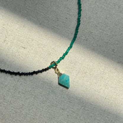 Amazonite With Sapphire And Green Onyx Beaded Necklace