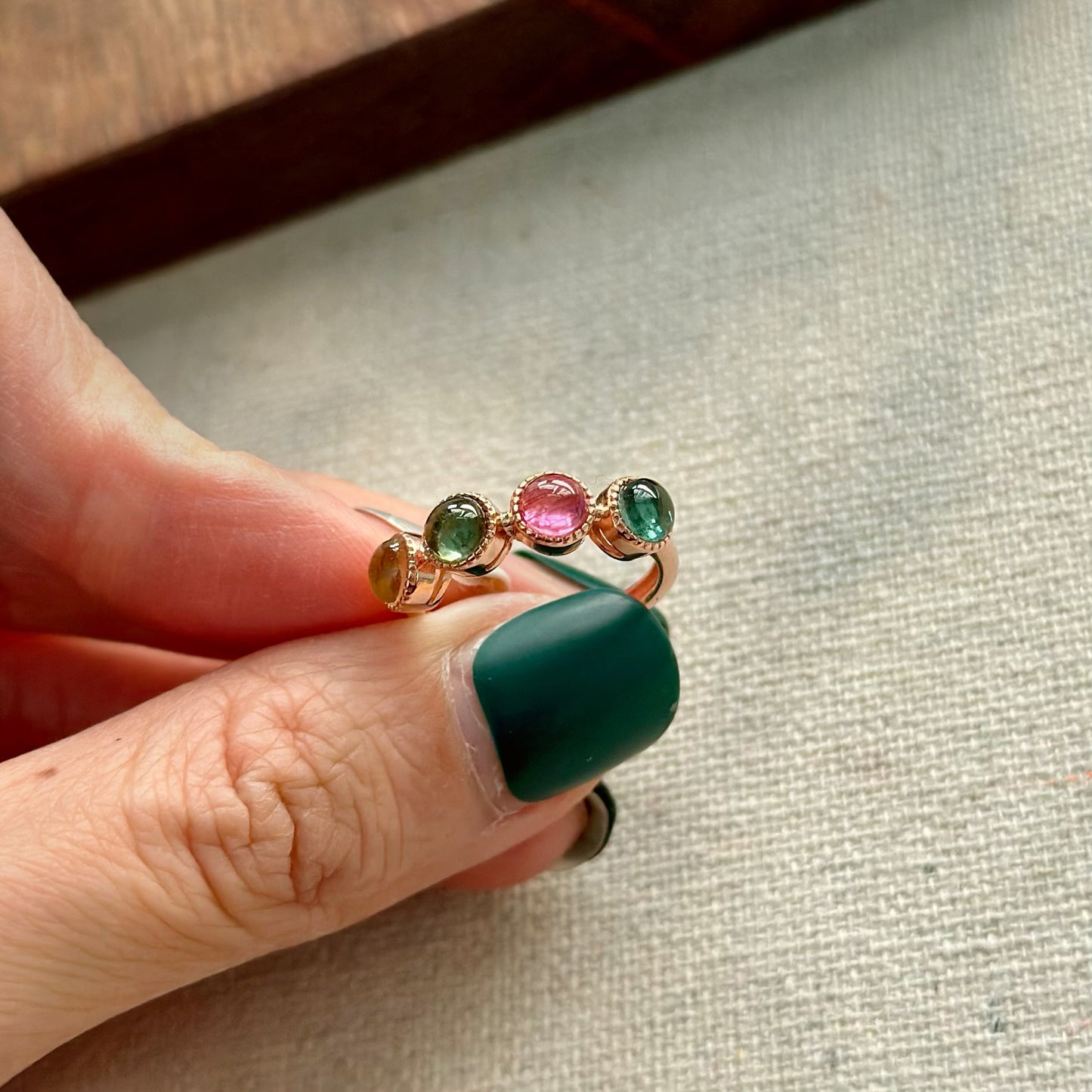 Mixed Tourmaline Adjustable Rose Gold-plated Ring