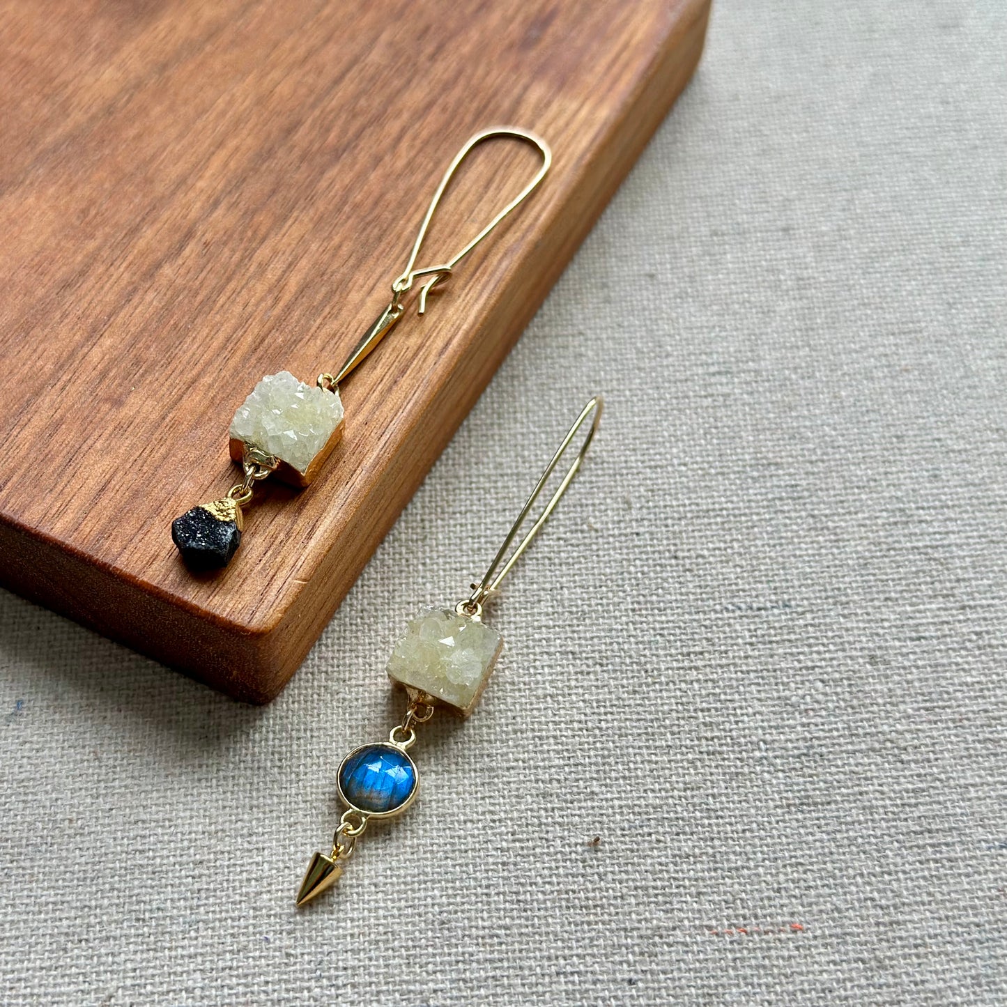 Druzy Square And Labradorite 14k Gold-filled Earring