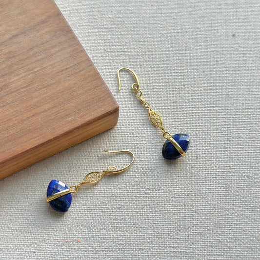 Lapis Floral Gold-plated Earring