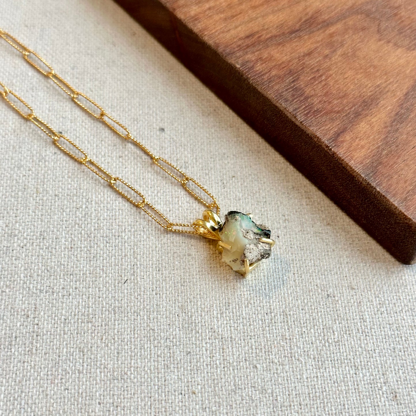 Opal Raw Stone Pendant Gold-plated Sterling Necklace