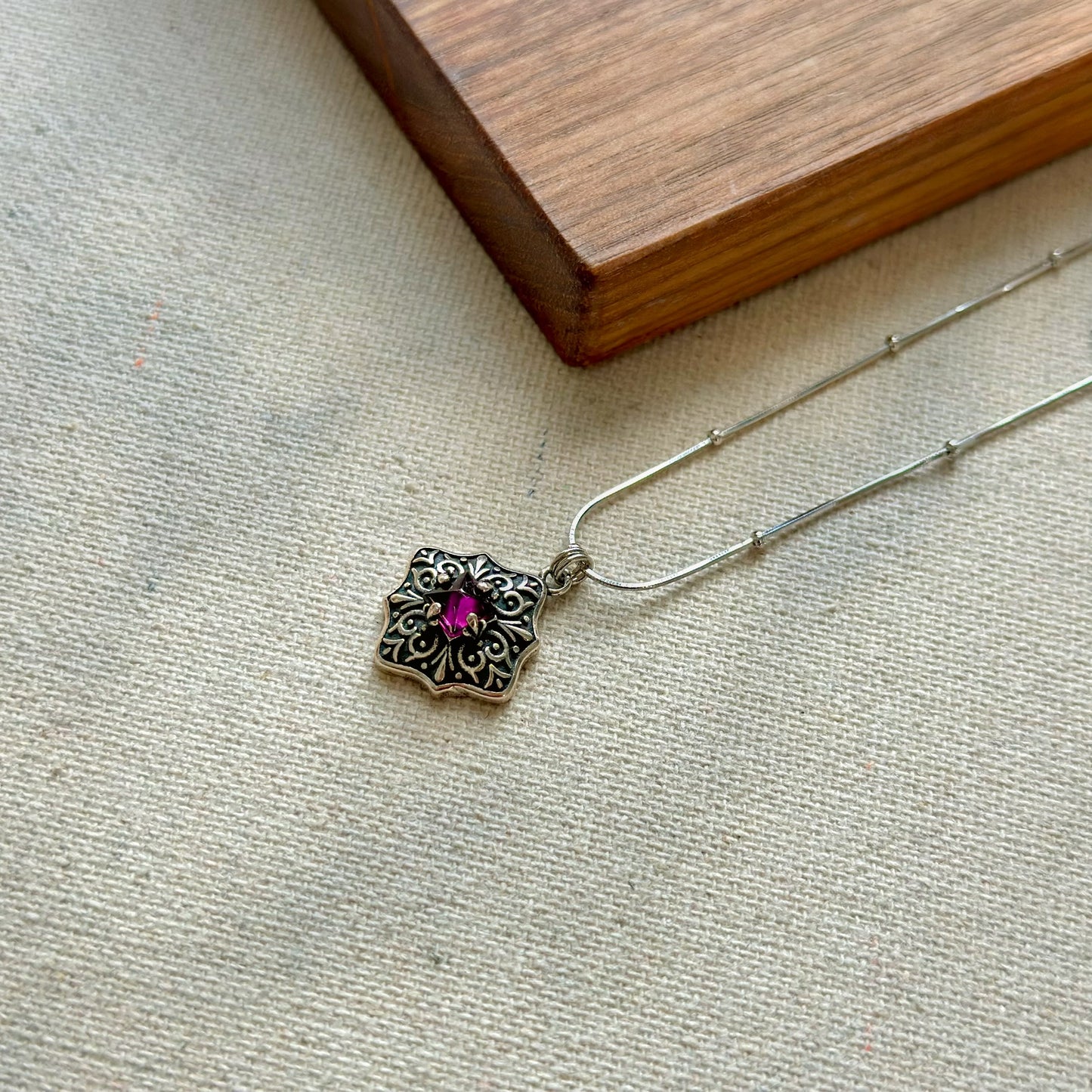 Deep Pink Garnet Dotty Srerling Silver Necklace