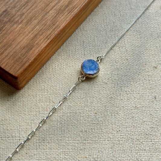 Blue Druzy Adjustable Sterling Silver Bracelet