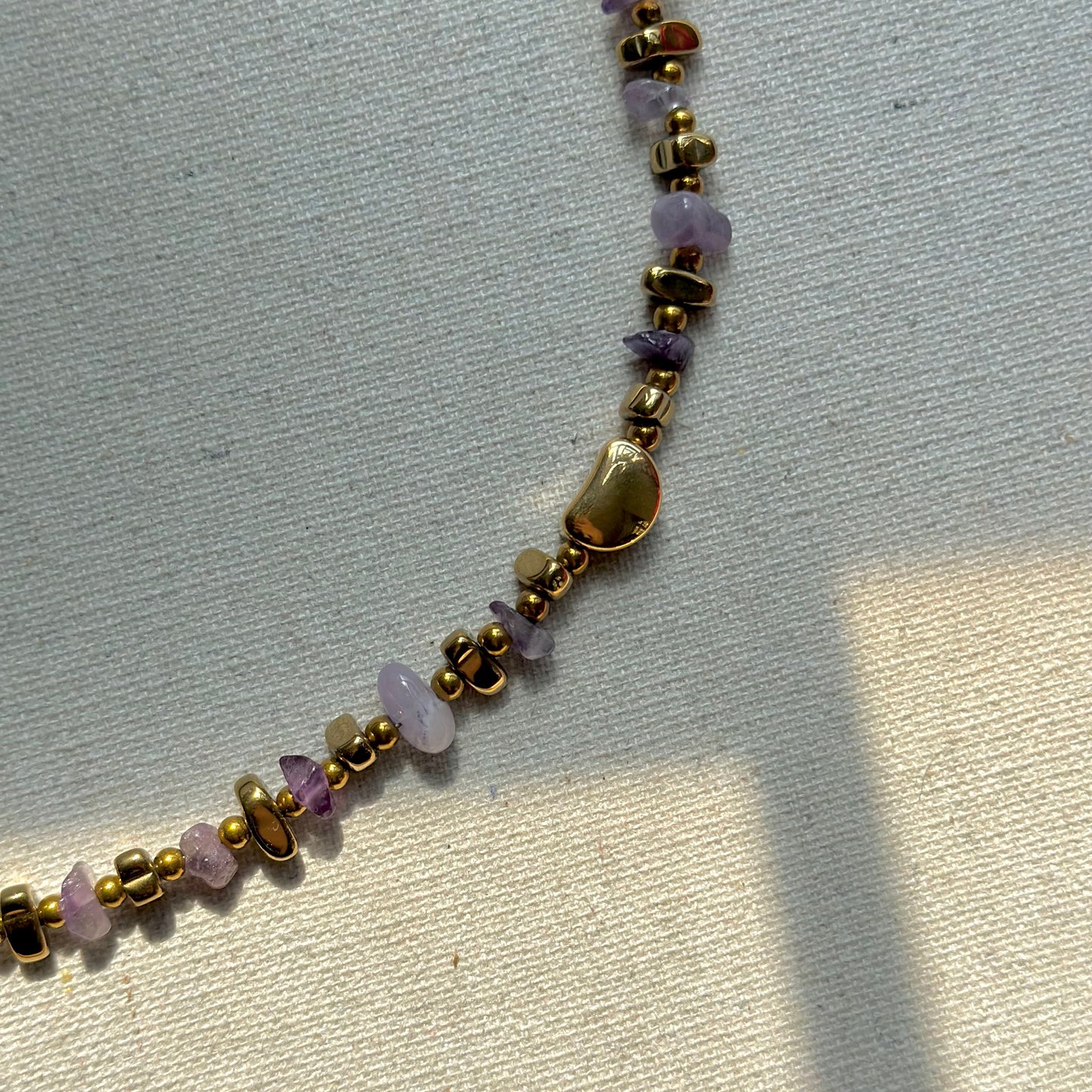 Amethyst And Gold-plated Beaded Bracelet