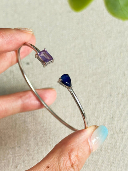 Sapphire And Amethyst Sterling Silver Bangle