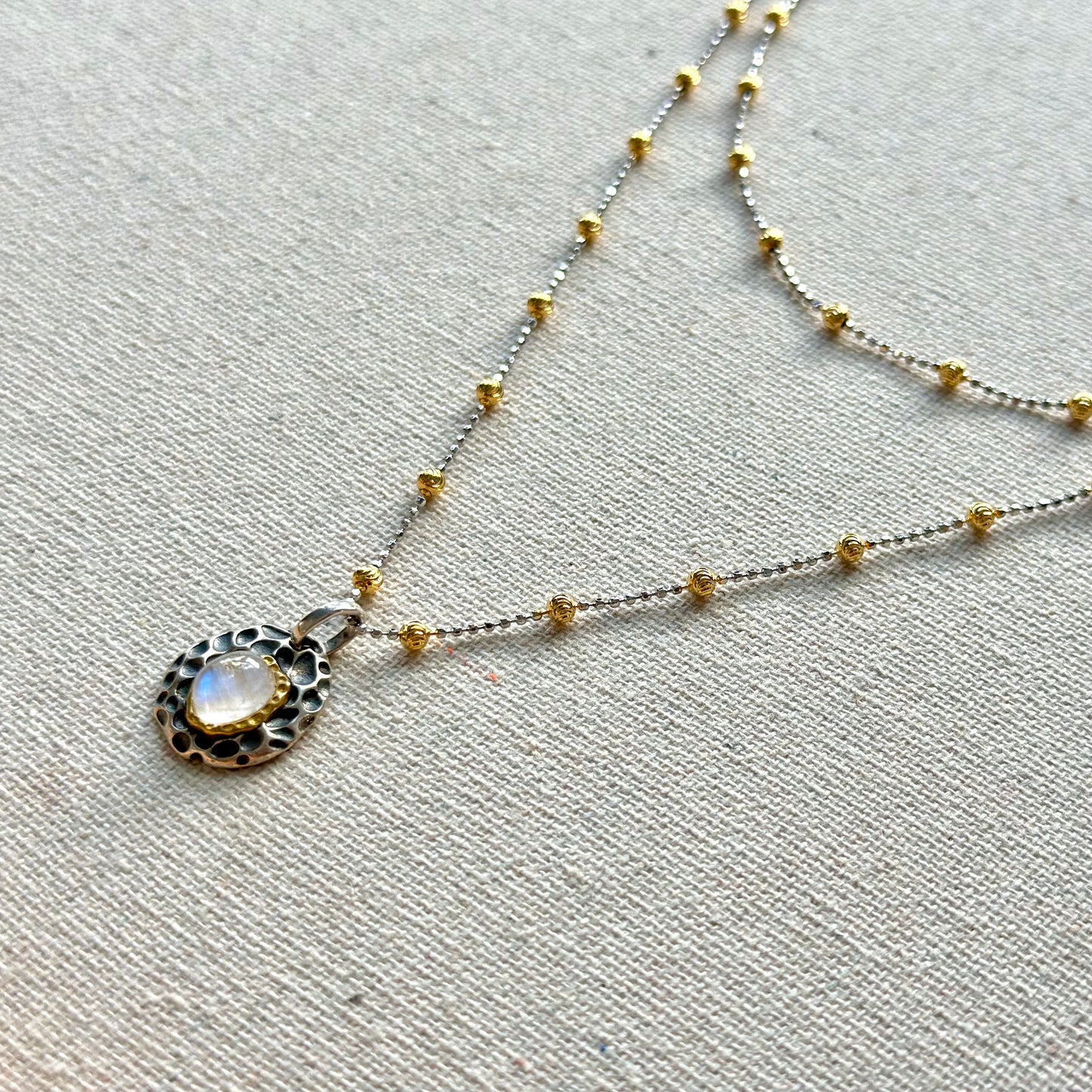 Moonstone June Birthstone Two Tone Extra Long Gold-plated Necklace