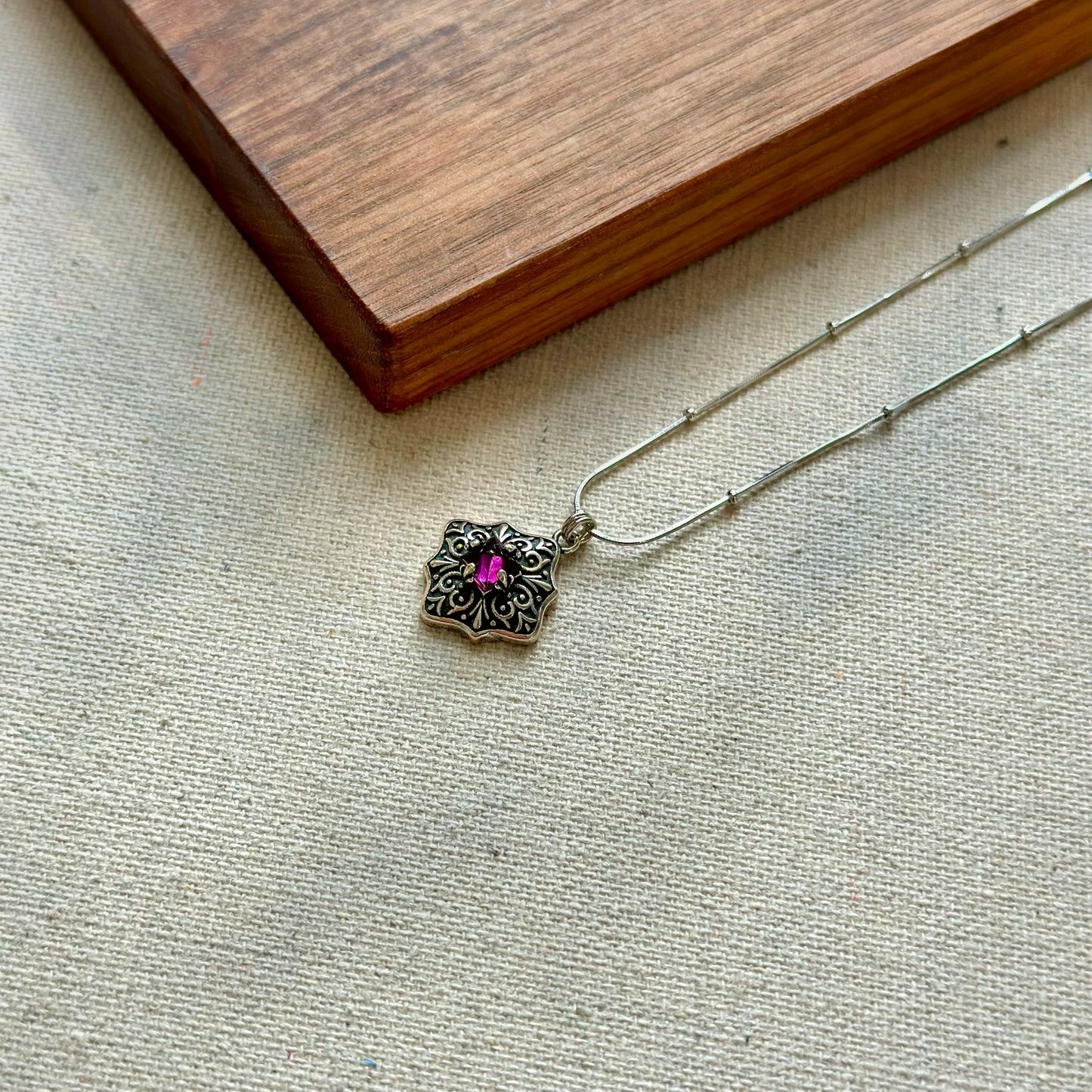 Deep Pink Garnet Dotty Srerling Silver Necklace