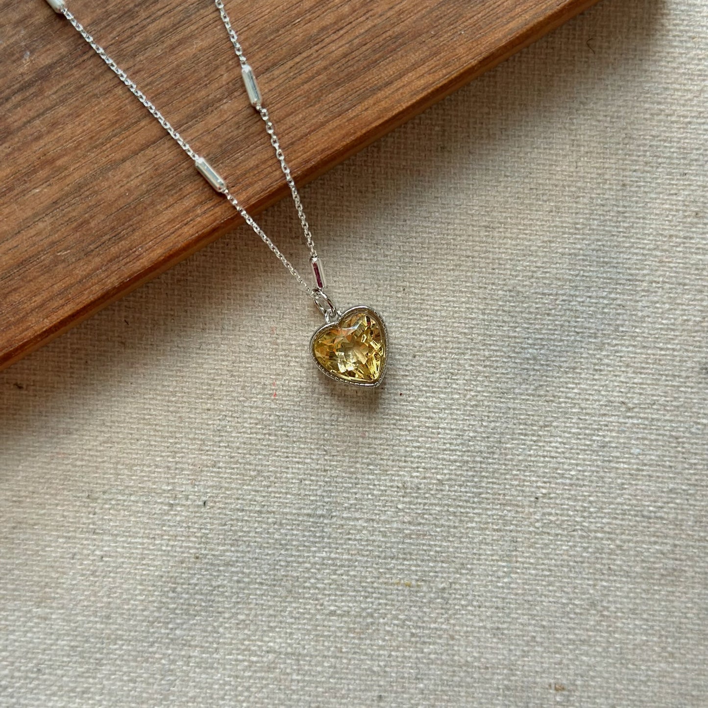 Citrine Heart Pendant Sterling Silver Necklace